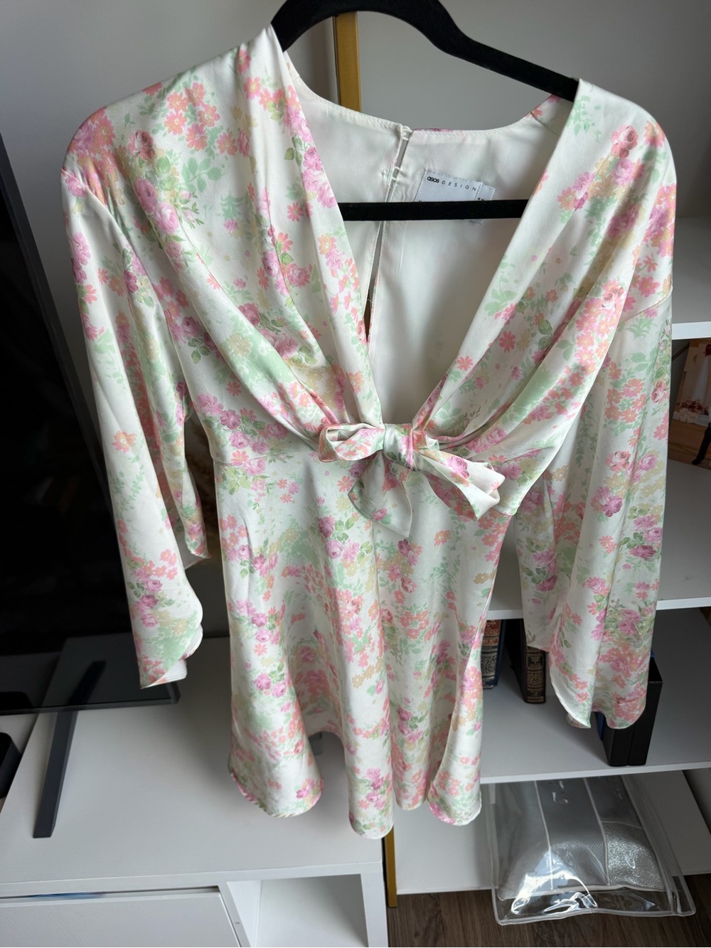 ASOS Cream Floral Tie-Front Mini Dress